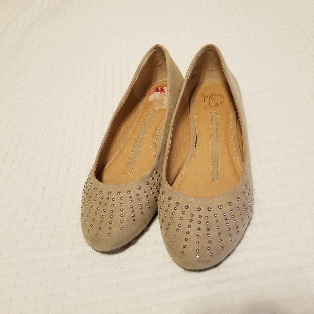 New Directions Nail Head Embellished Round Toe Flats